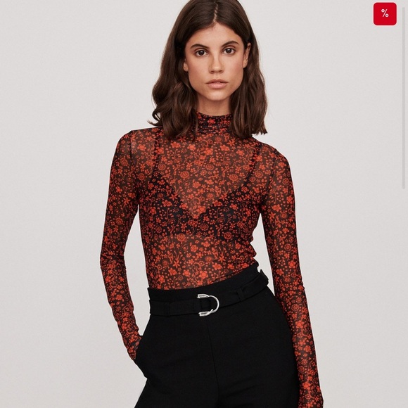 Maje Rouge Red and Black Floral Sheer Top Size 1 - Picture 1 of 9